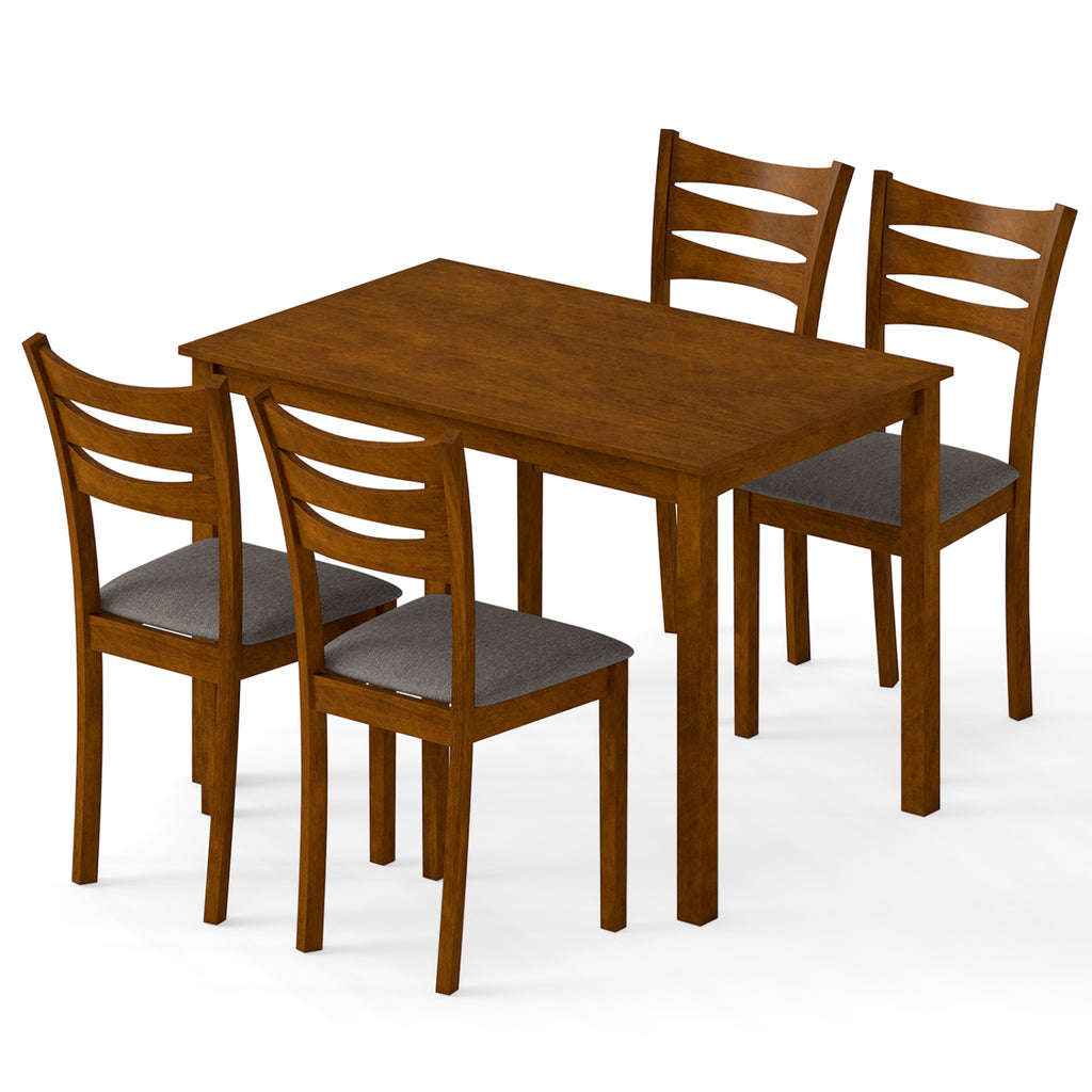 5-Piece Dining Table Set with Linen Fabric Chairs, Light Brown
