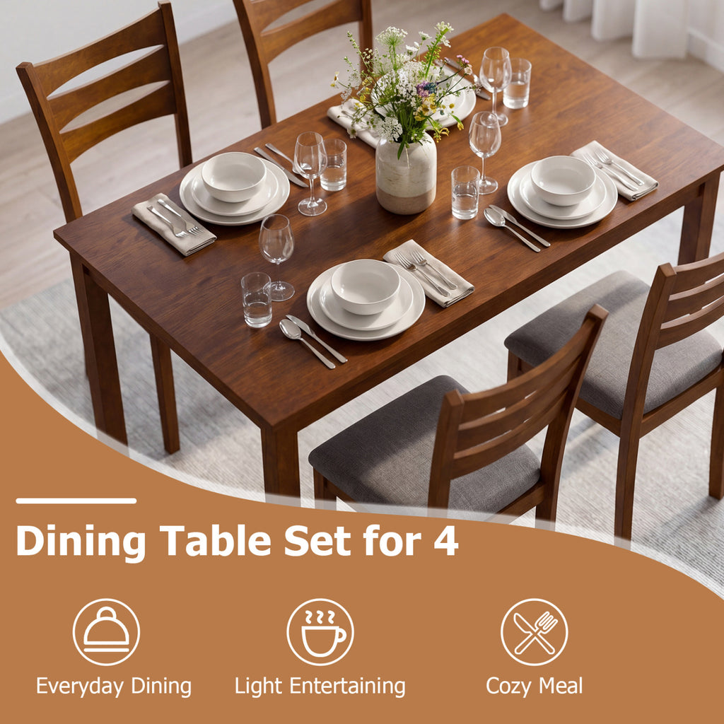 5-Piece Dining Table Set with Linen Fabric Chairs, Light Brown
