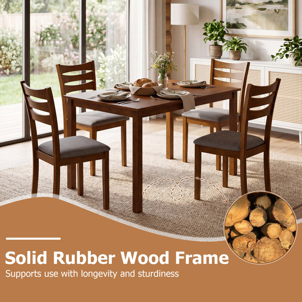 5-Piece Dining Table Set with Linen Fabric Chairs, Light Brown