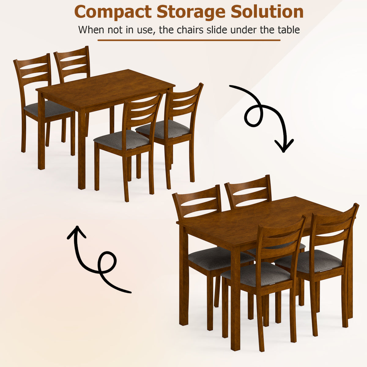 5-Piece Dining Table Set with Linen Fabric Chairs, Light Brown
