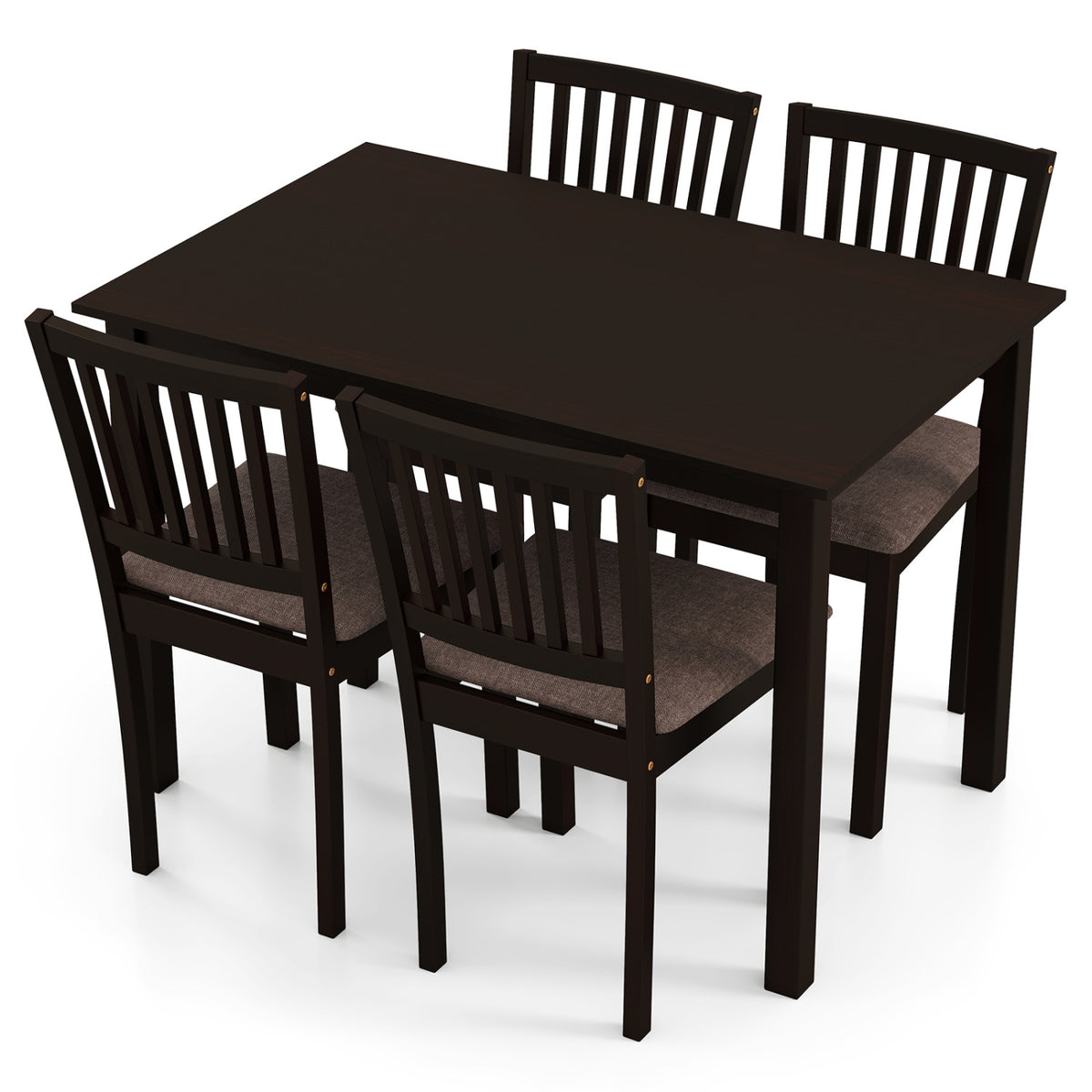 5-Piece Dining Table Set - Dark Brown with Slatted Backrest