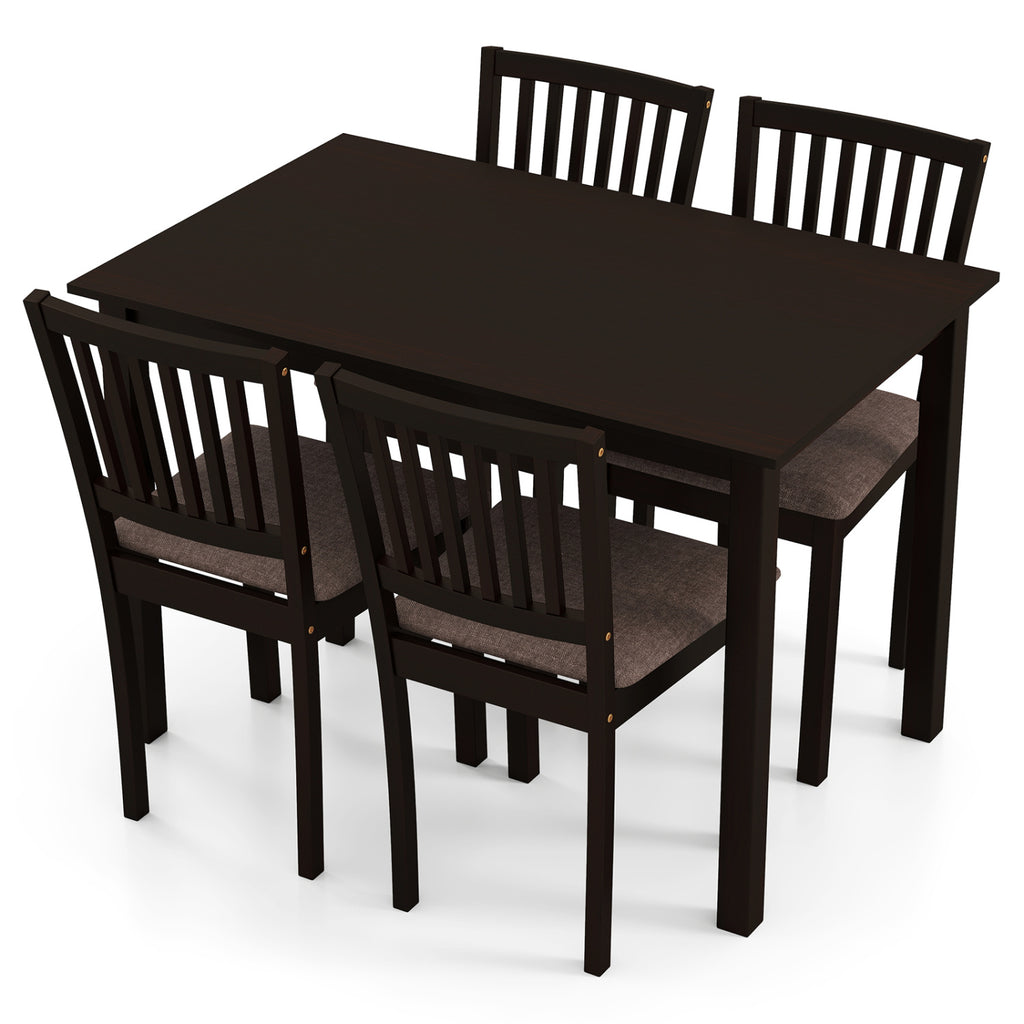 5-Piece Dining Table Set with Linen Fabric Chairs, Light Brown