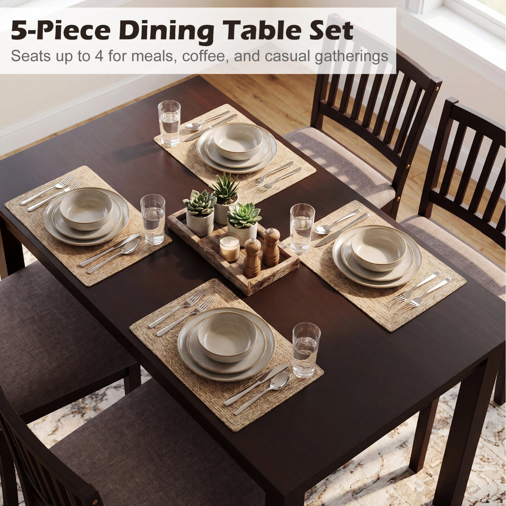 5-Piece Dining Table Set - Dark Brown with Slatted Backrest