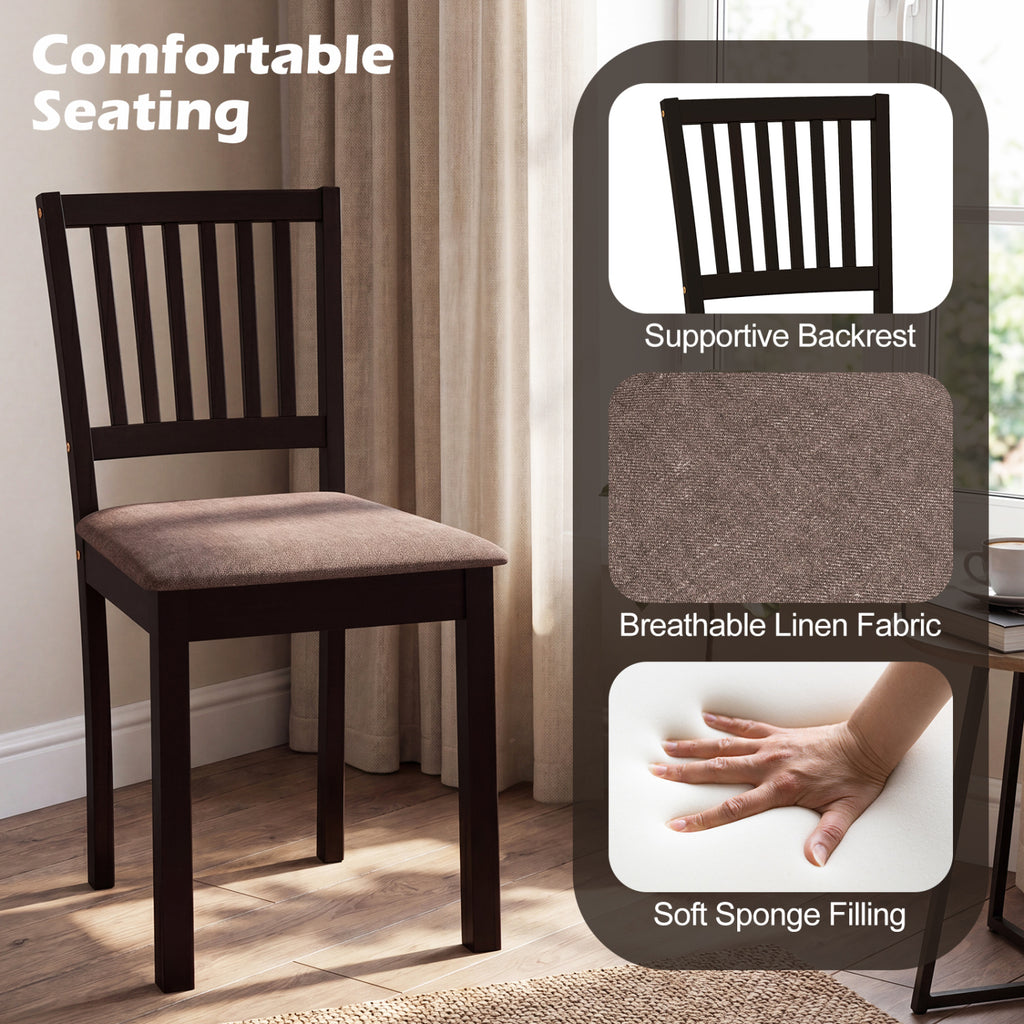 5-Piece Dining Table Set - Dark Brown with Slatted Backrest