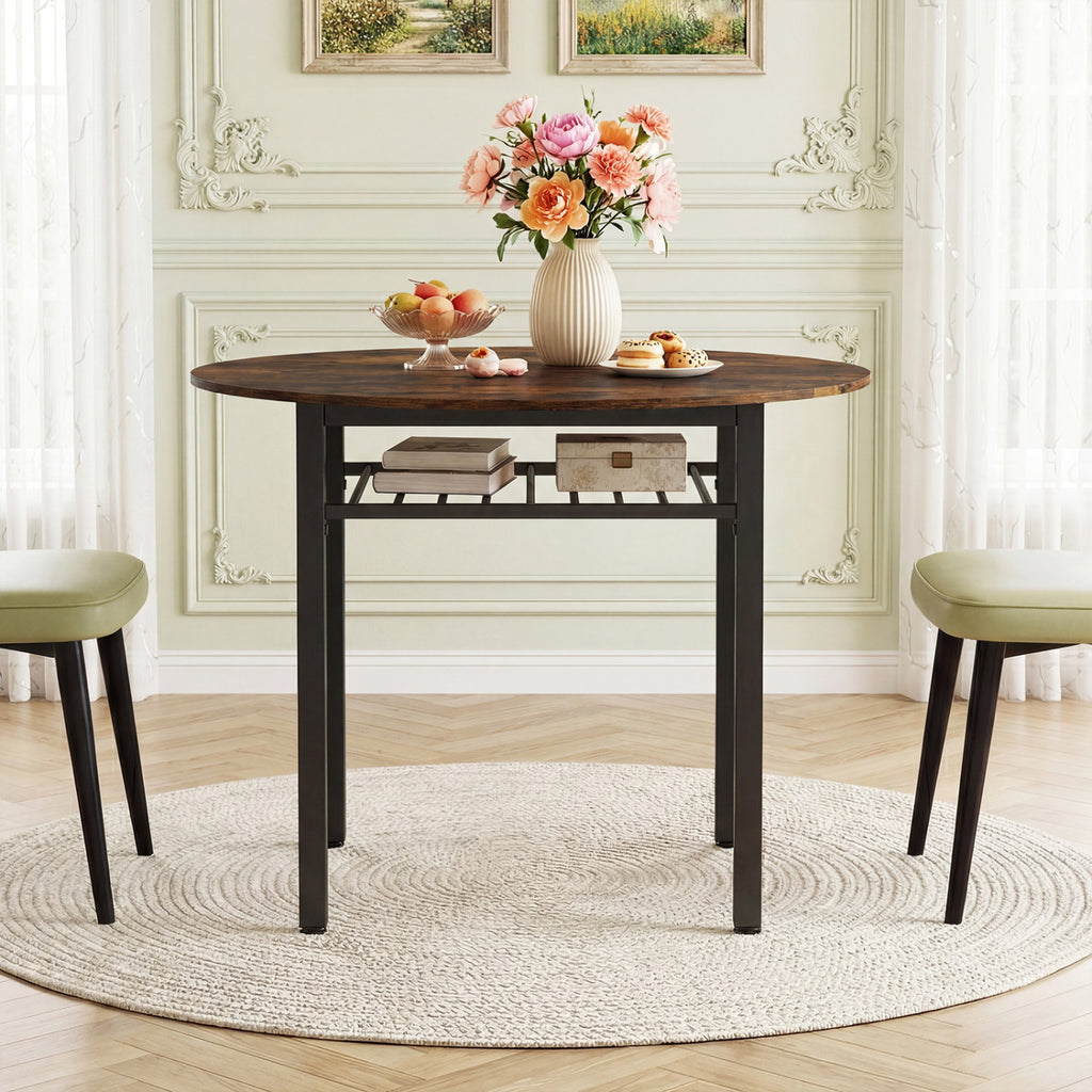 40" Round Dining Table with Storage Shelf, Gray