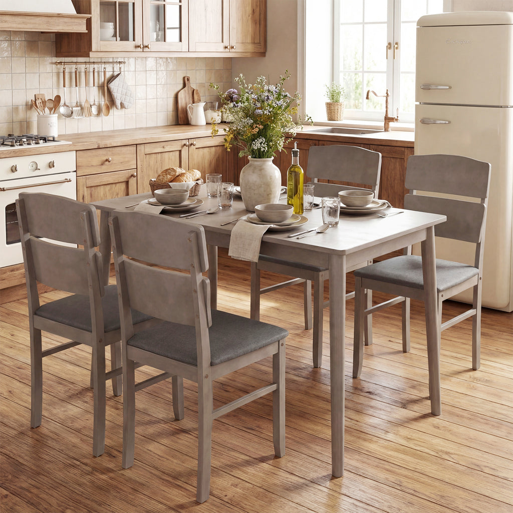 5-Piece Dining Table Set with 4 Chairs - Gray