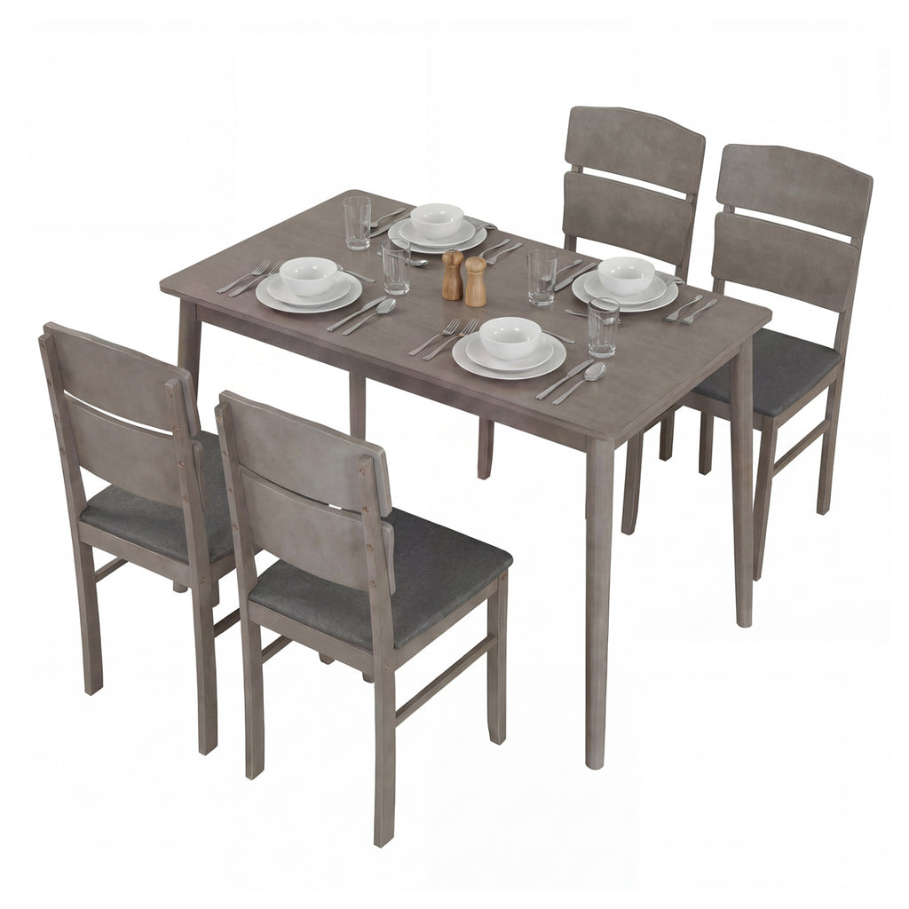 5-Piece Dining Table Set with 4 Chairs - Gray