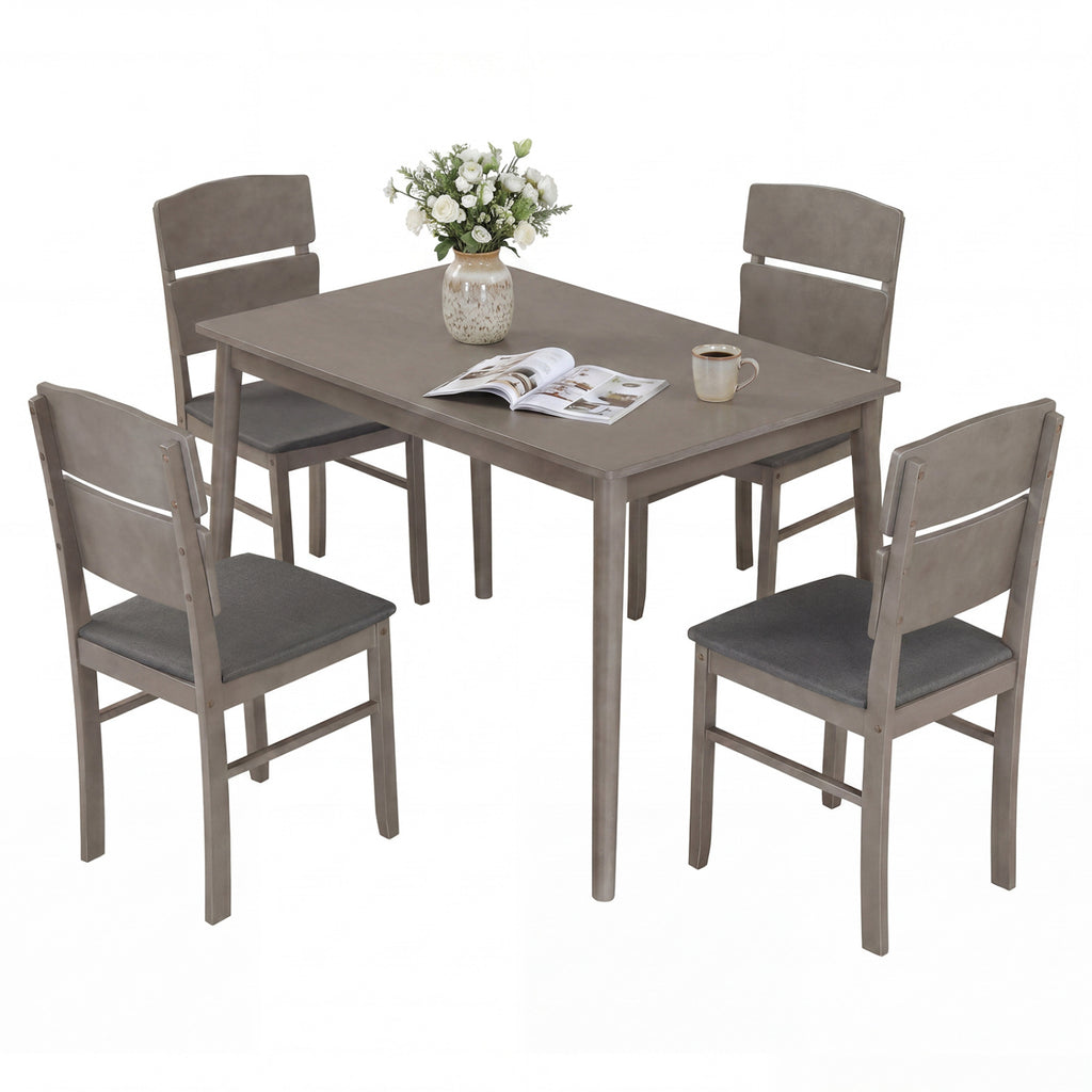 5-Piece Dining Table Set with 4 Chairs - Gray