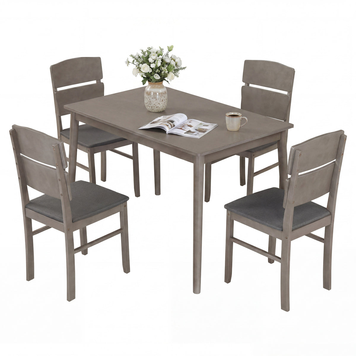 5-Piece Dining Table Set with 4 Chairs - Gray