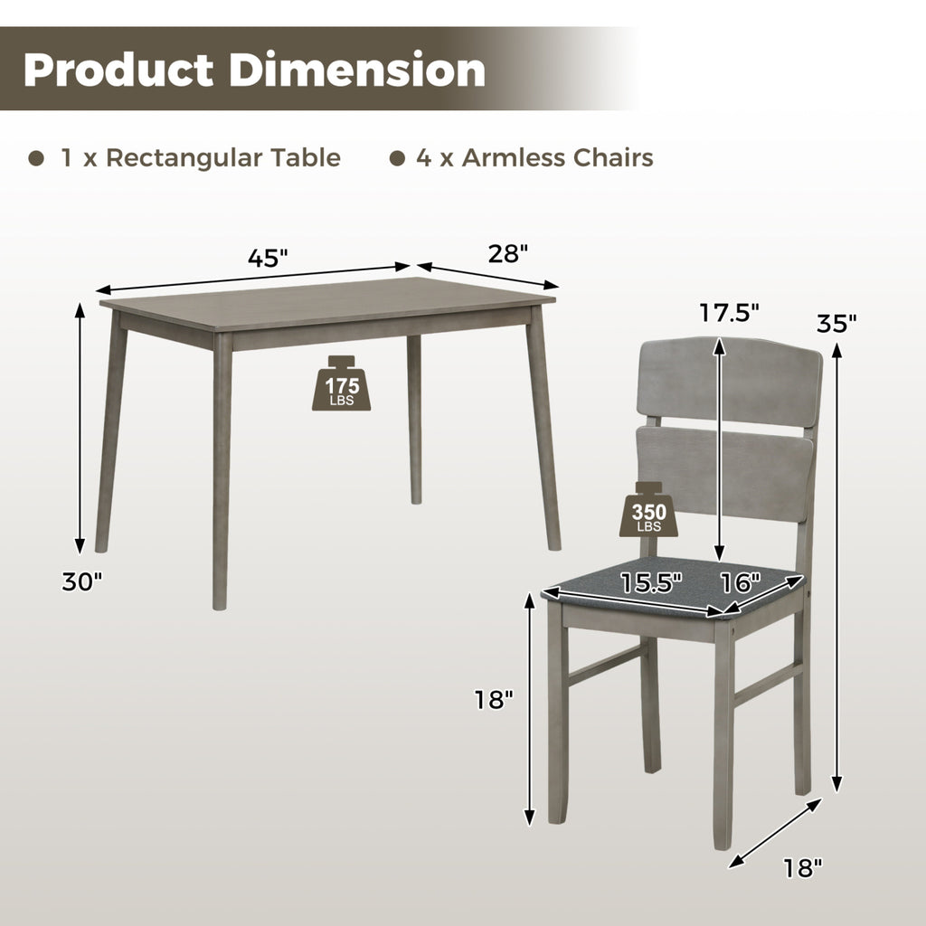 5-Piece Dining Table Set with 4 Chairs - Gray