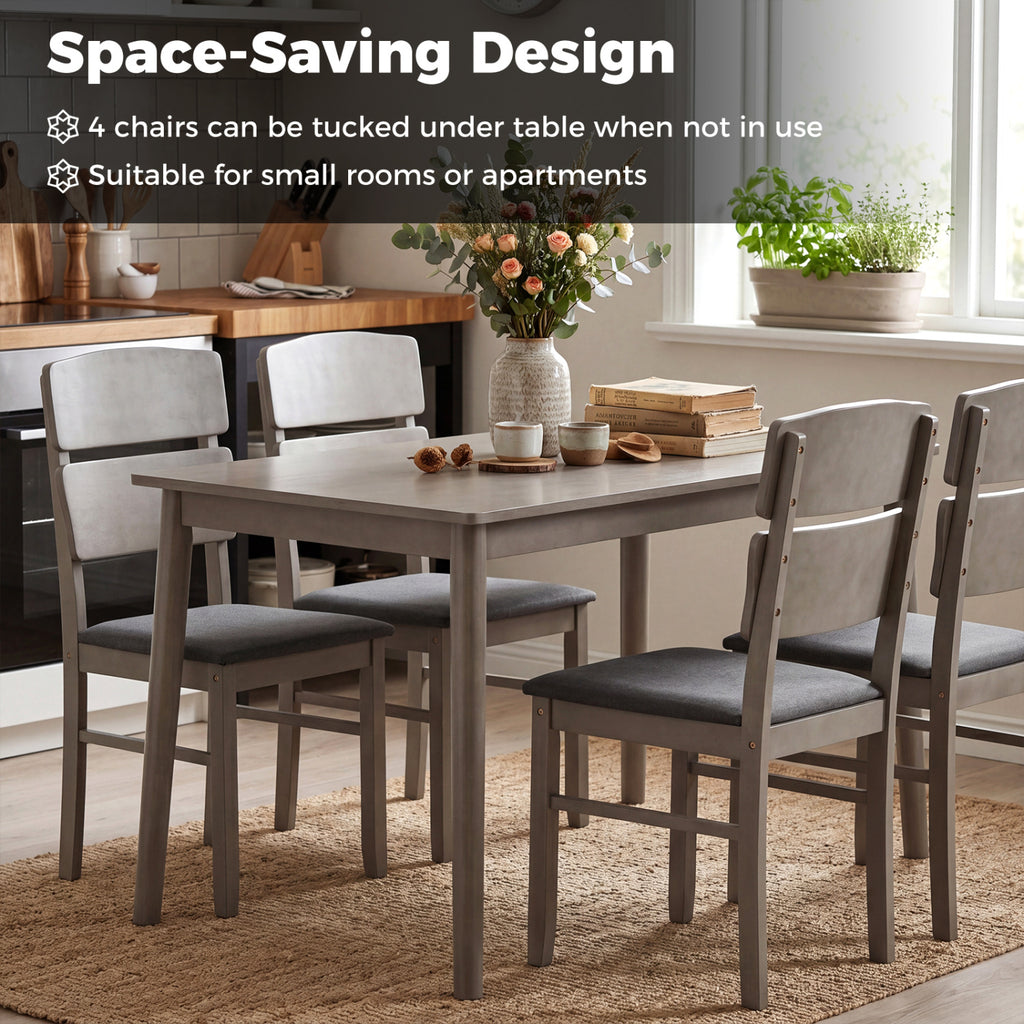 5-Piece Dining Table Set with 4 Chairs - Gray
