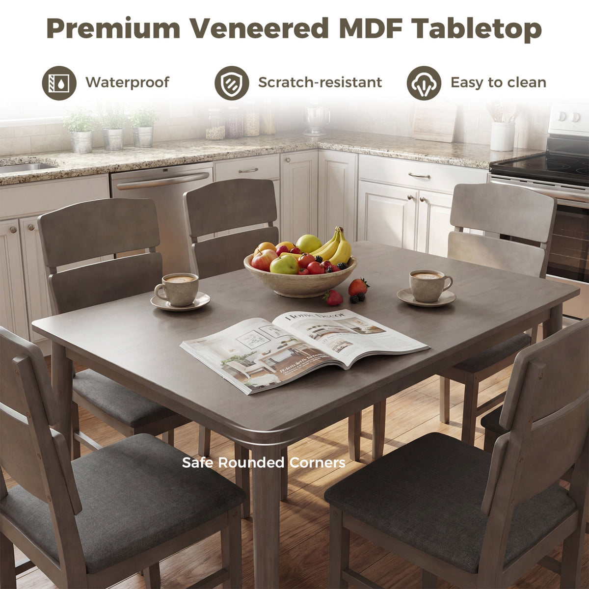 5-Piece Dining Table Set with 4 Chairs - Gray