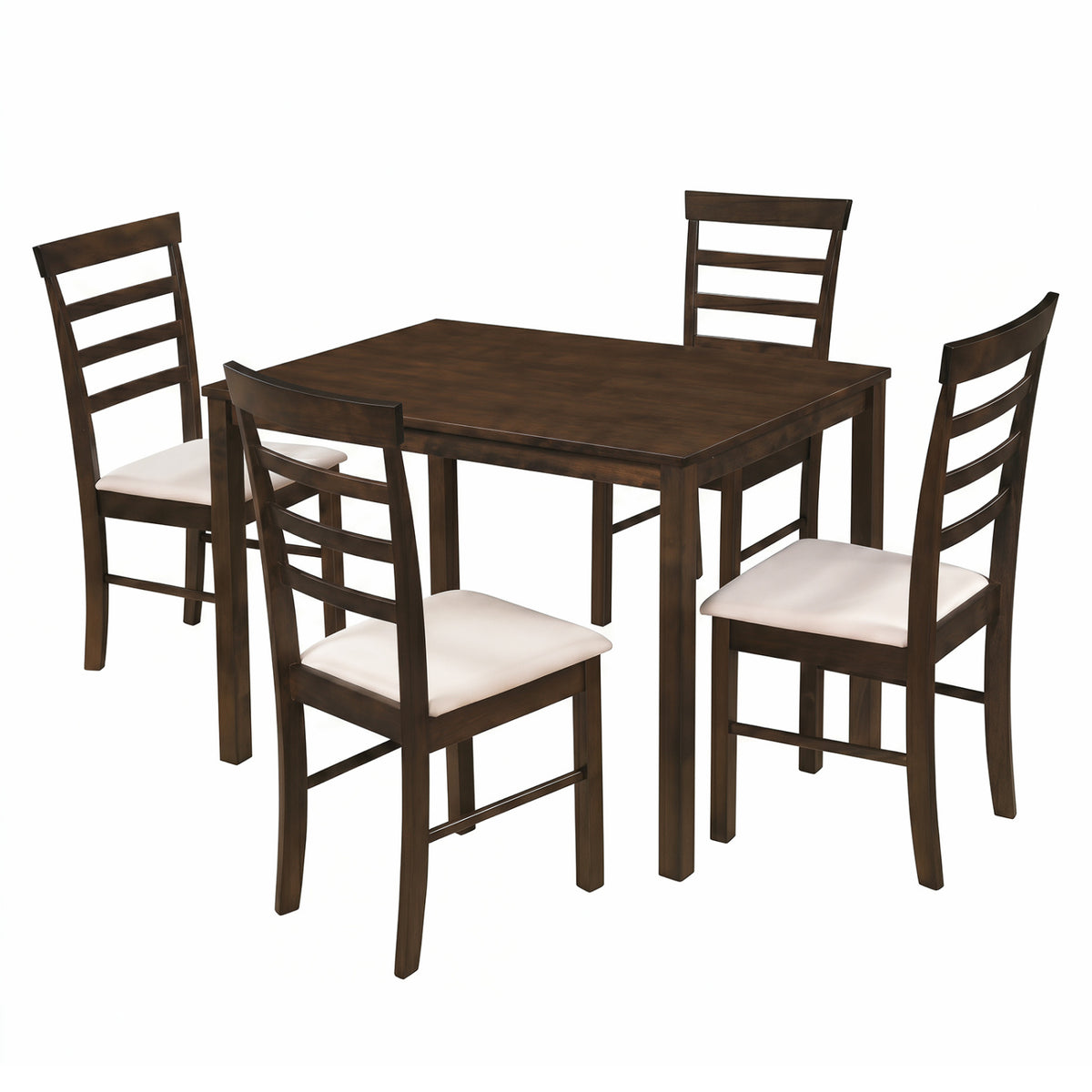 5-Piece Dining Table Set for 4 with Upholstered Chairs, Brown