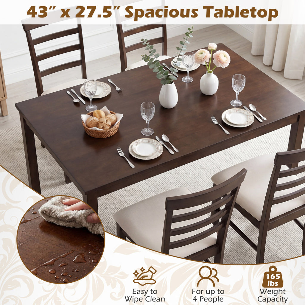 5-Piece Dining Table Set for 4 with Upholstered Chairs, Brown