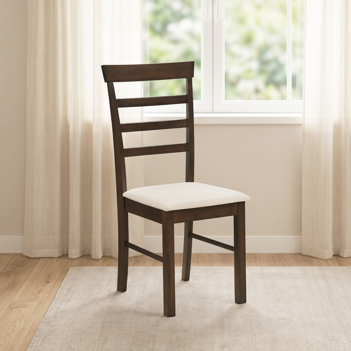 Wooden Dining Chairs Set of 4, Brown - Padded Fabric Cushion