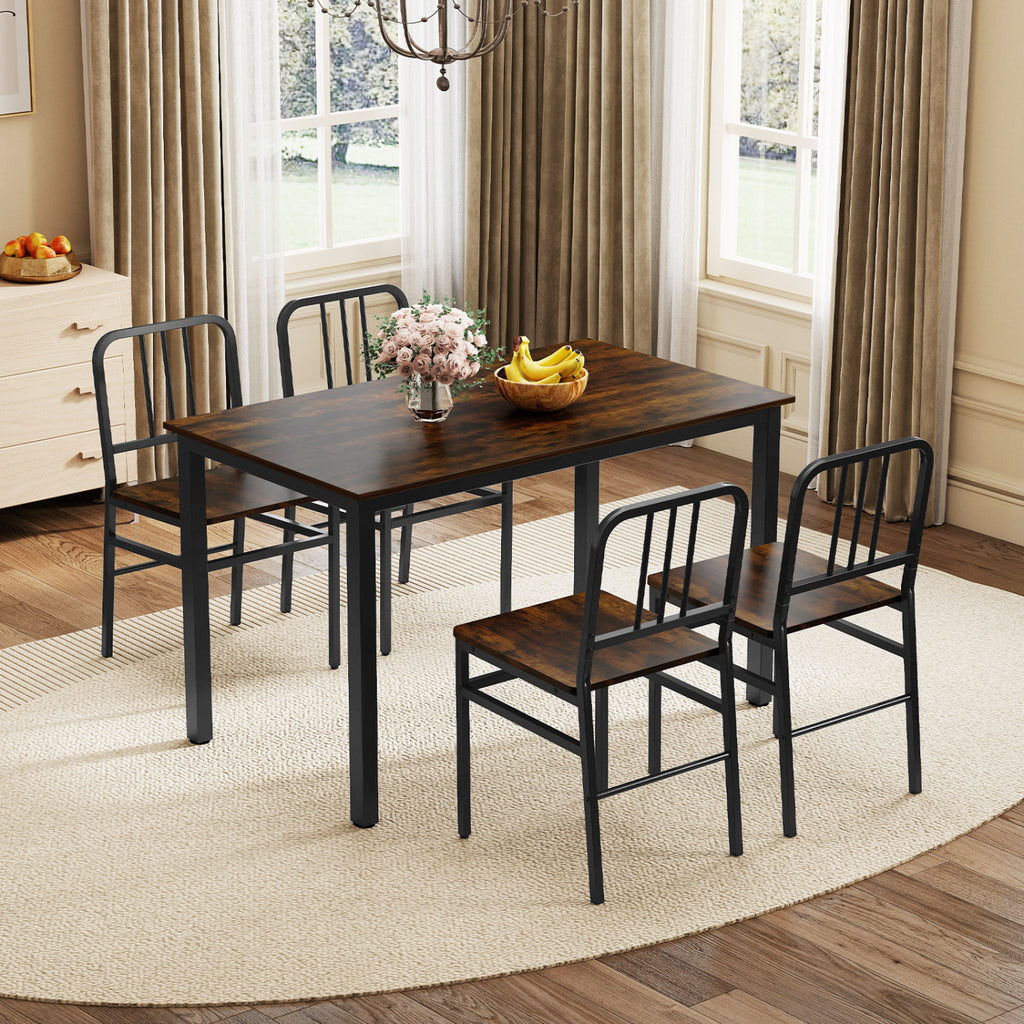Dining Chairs Set of 4, Metal Frame & Wood Seat, Rustic Brown