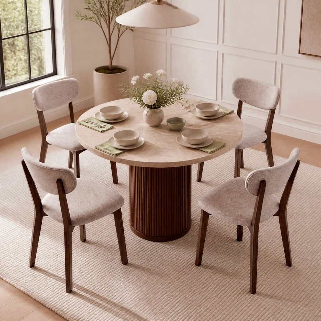 Upholstered Dining Chairs Set of 4 with Curved Backrest - Brown