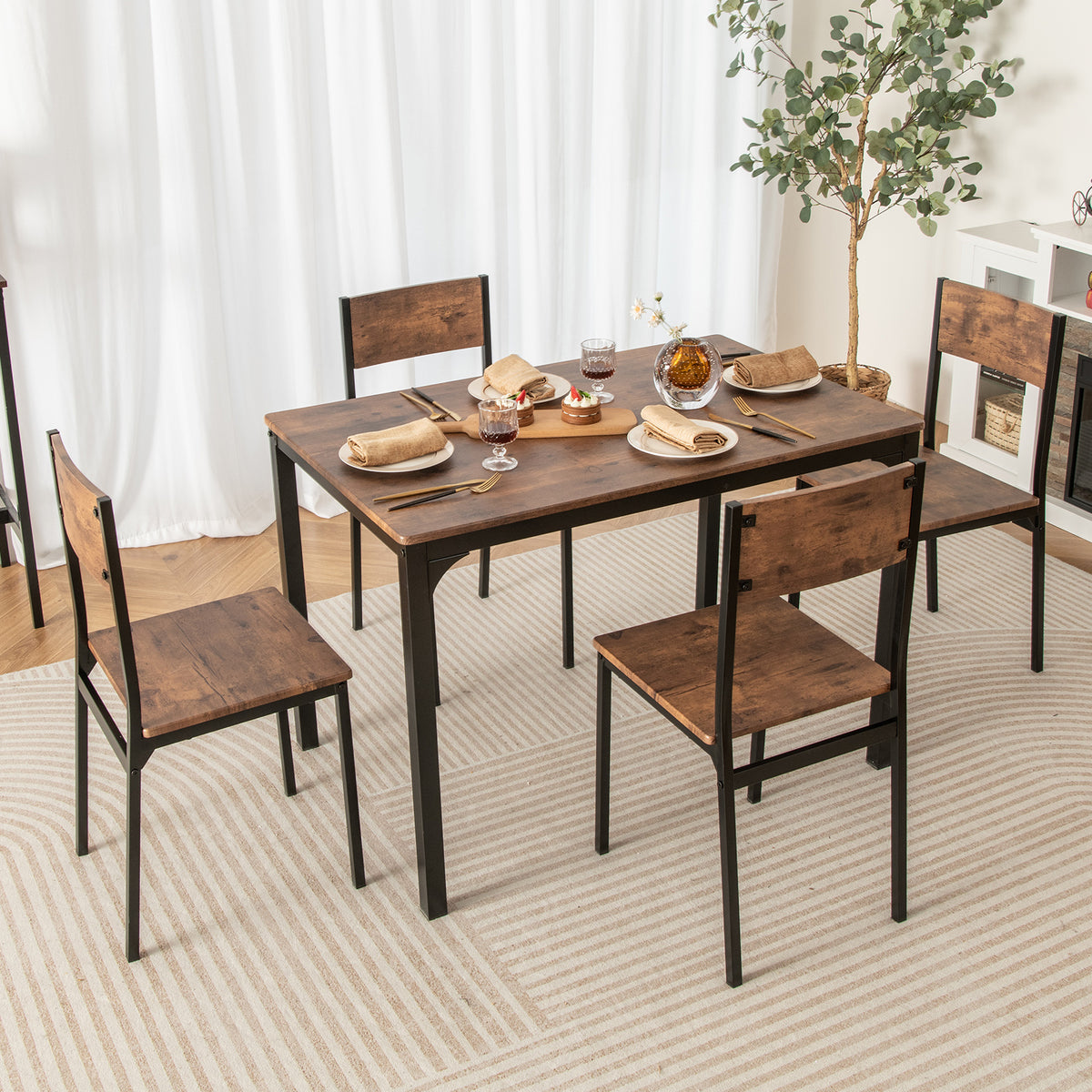 5-Piece Dining Table Set Industrial Style - Gray