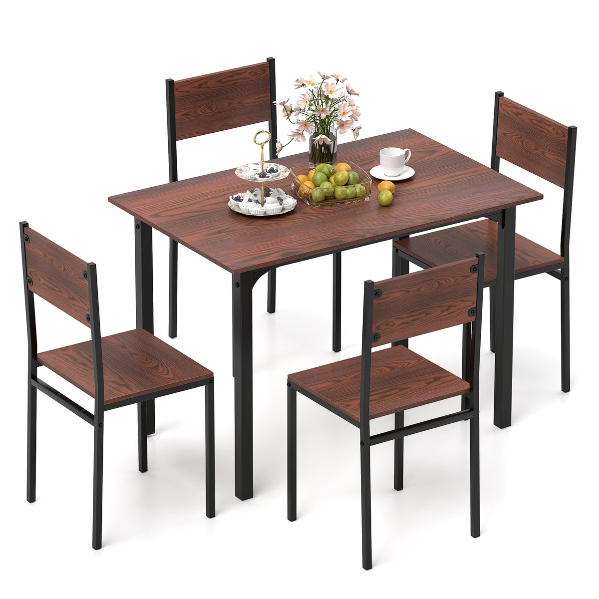 5-Piece Dining Table Set Industrial Style - Gray