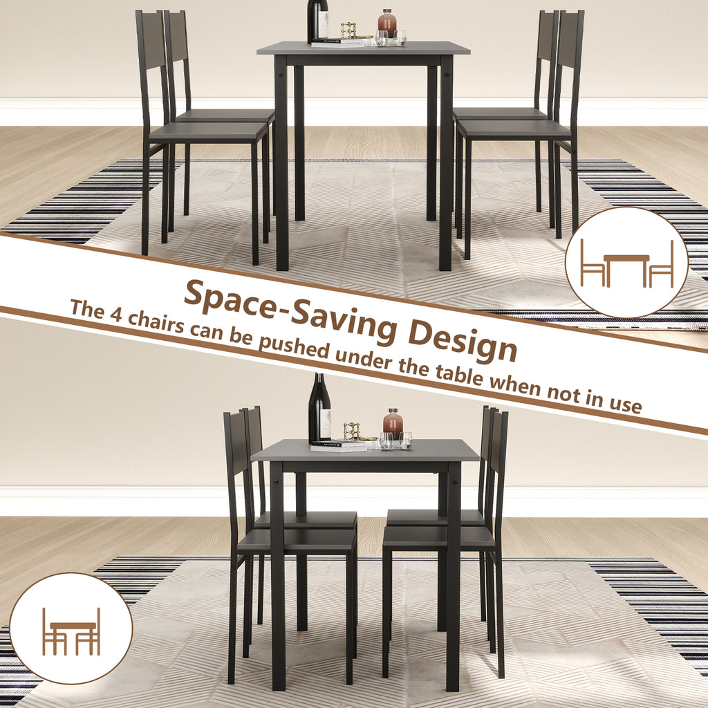 5-Piece Dining Table Set Industrial Style - Gray
