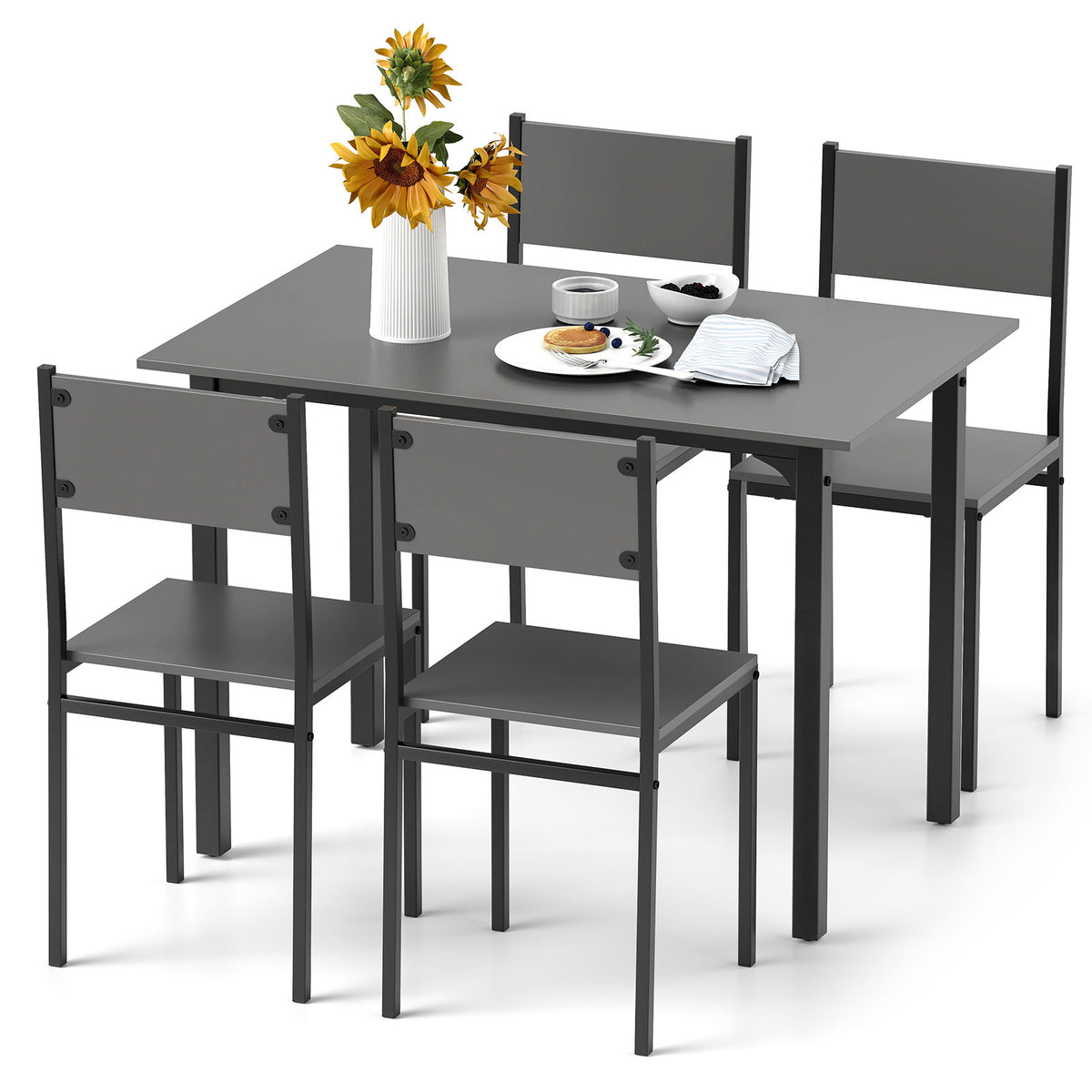 5-Piece Dining Table Set Industrial Style - Gray