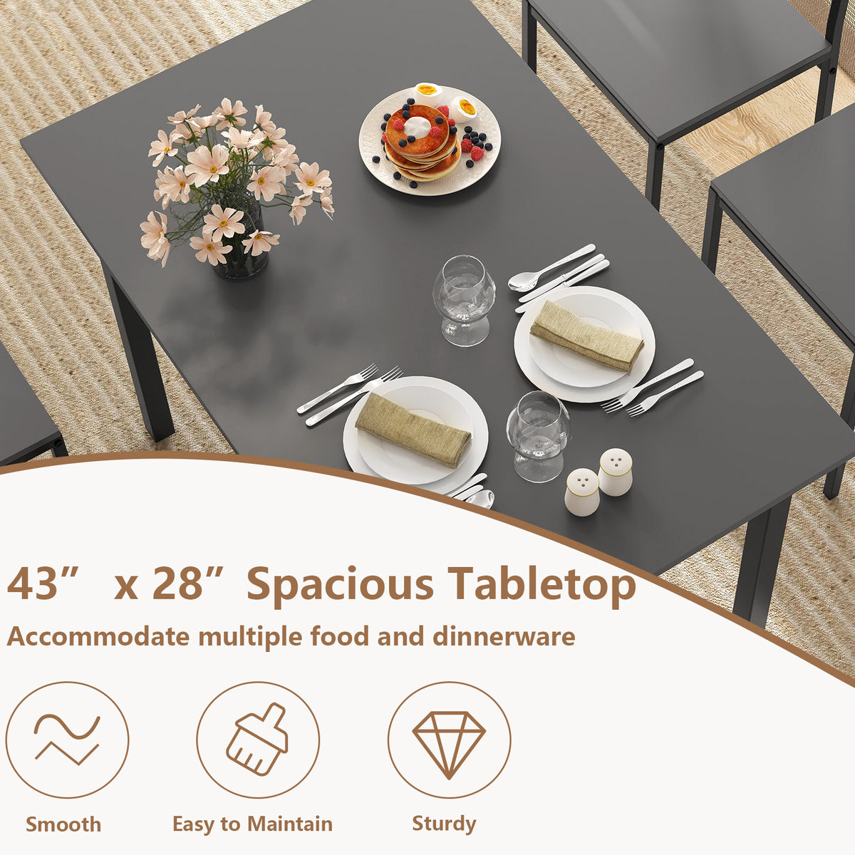 5-Piece Dining Table Set Industrial Style - Gray