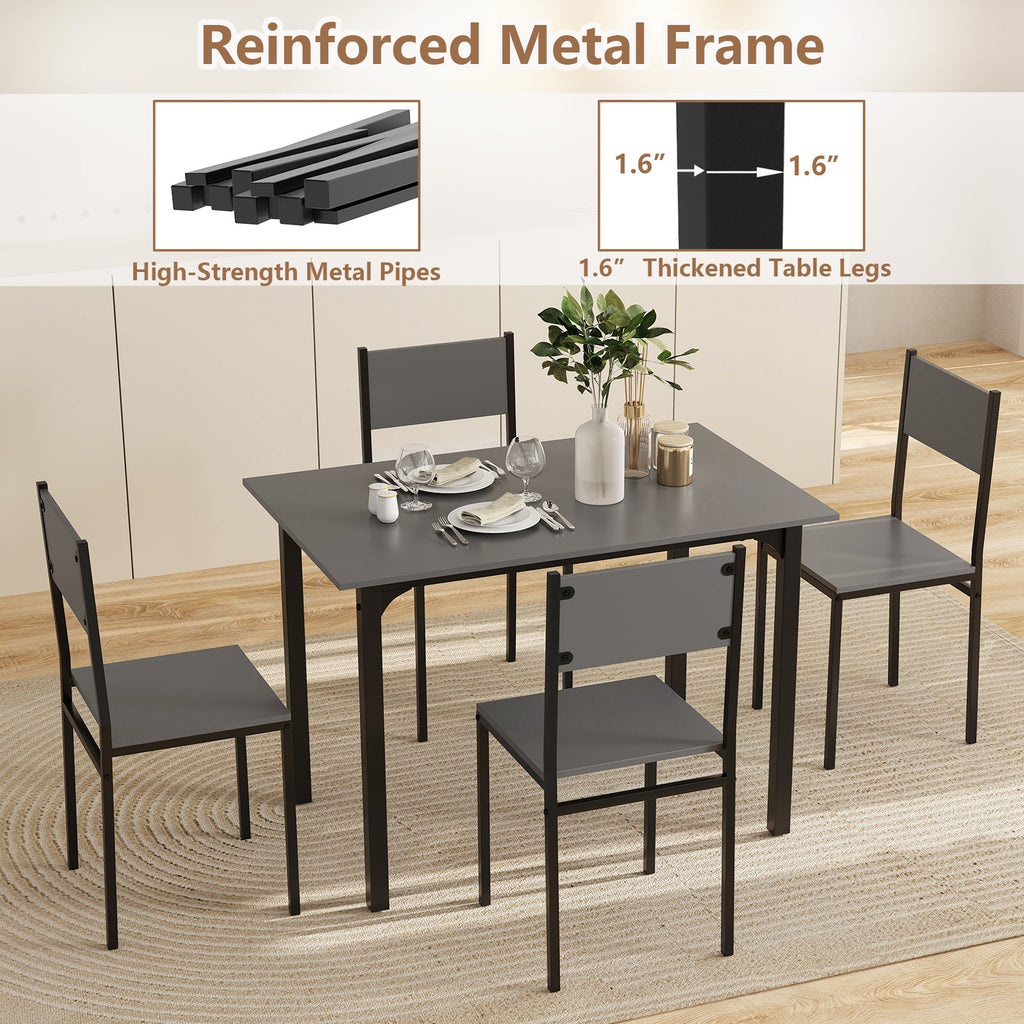 5-Piece Dining Table Set Industrial Style - Gray