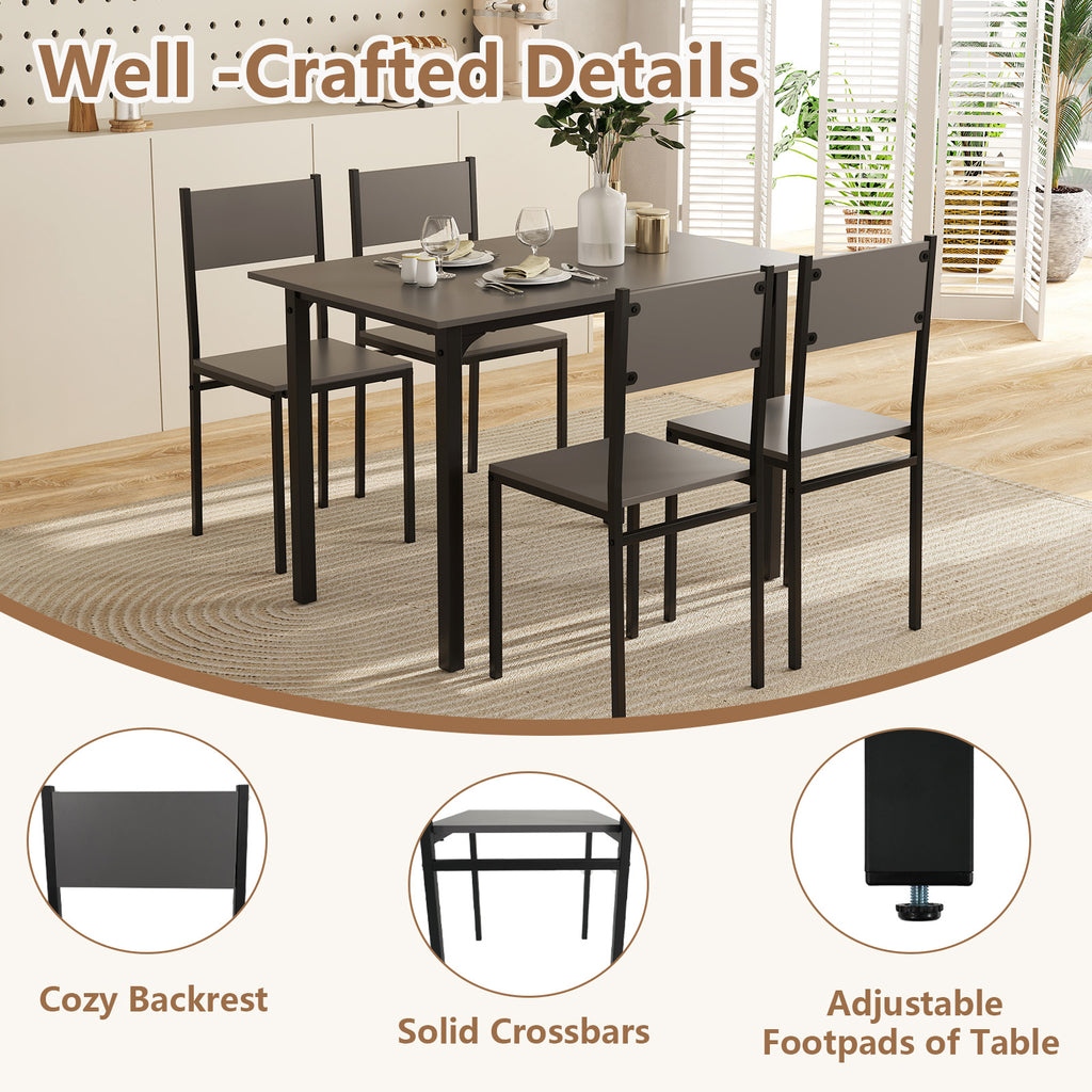 5-Piece Dining Table Set Industrial Style - Gray