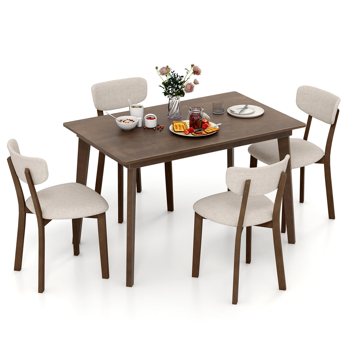 48-Inch Dining Table with Rubber Wood Legs - Brown