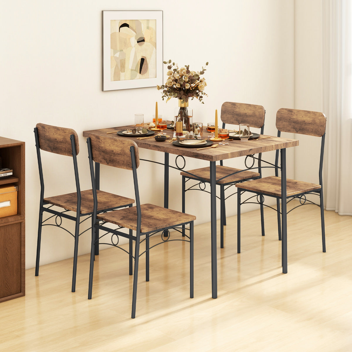Industrial Dining Table Set for 4 - Brown