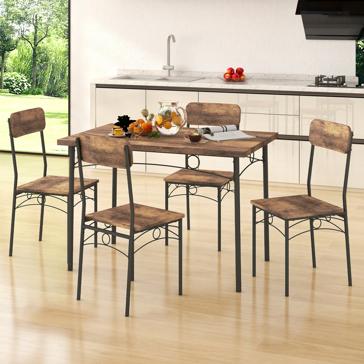 Industrial Dining Table Set for 4 - Brown