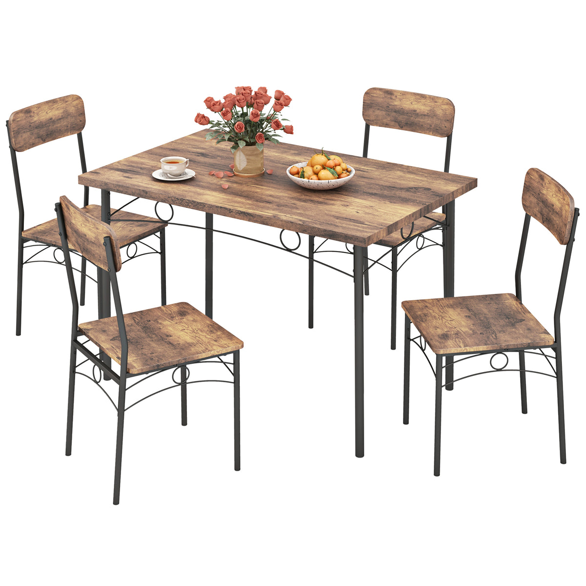 Industrial Dining Table Set for 4 - Brown