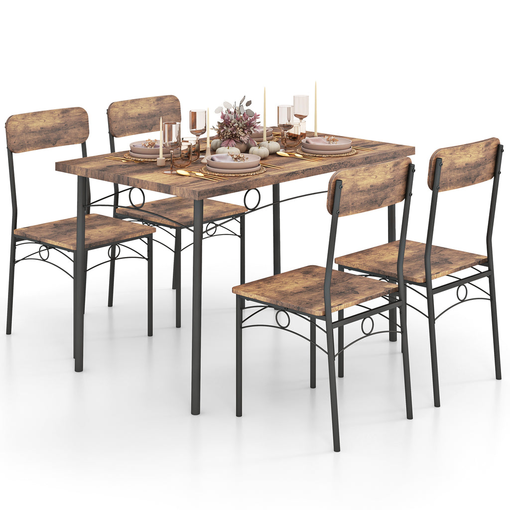Industrial Dining Table Set for 4 - Brown