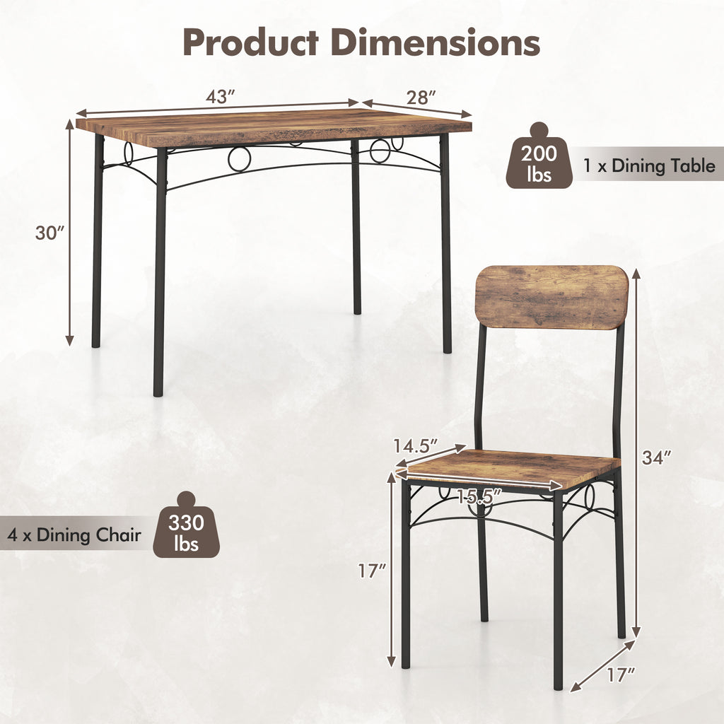 Industrial Dining Table Set for 4 - Brown