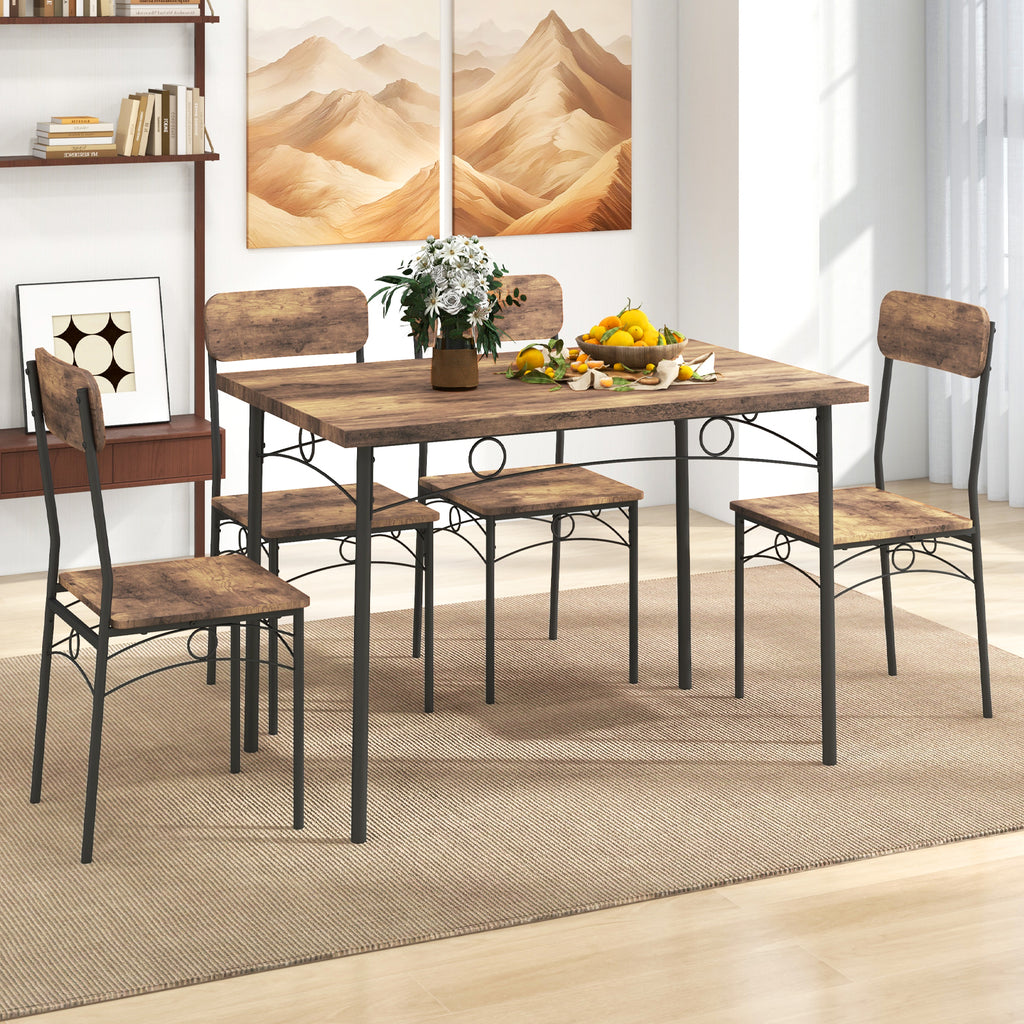 Industrial Dining Table Set for 4 - Brown