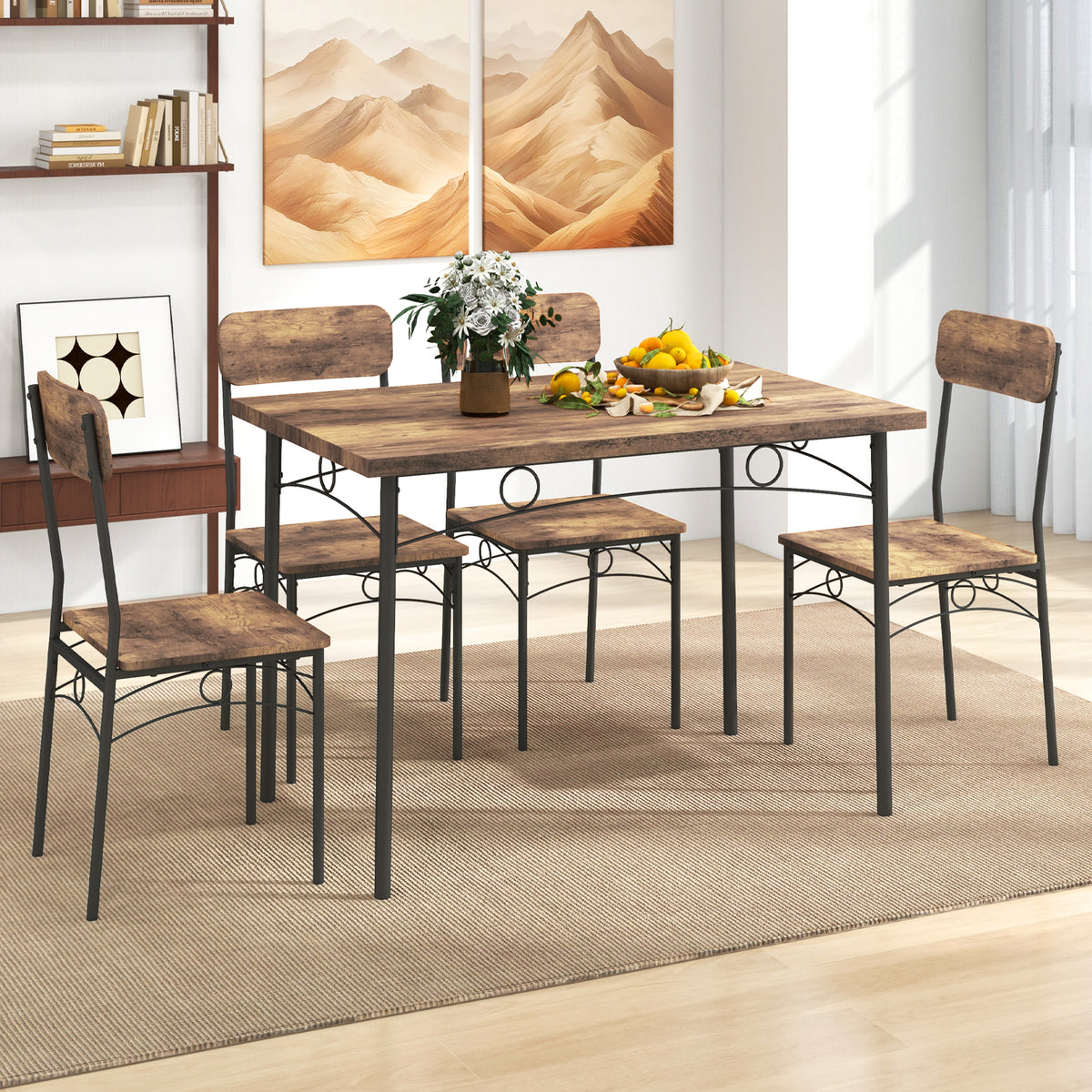Industrial Dining Table Set for 4 - Brown