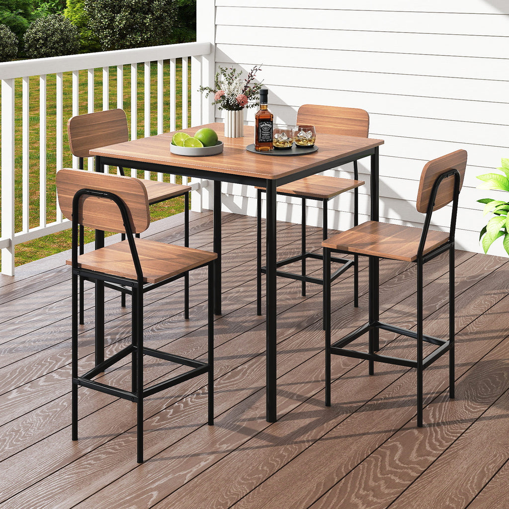 Industrial Dining Table Set with 4 Counter Stools – Teak