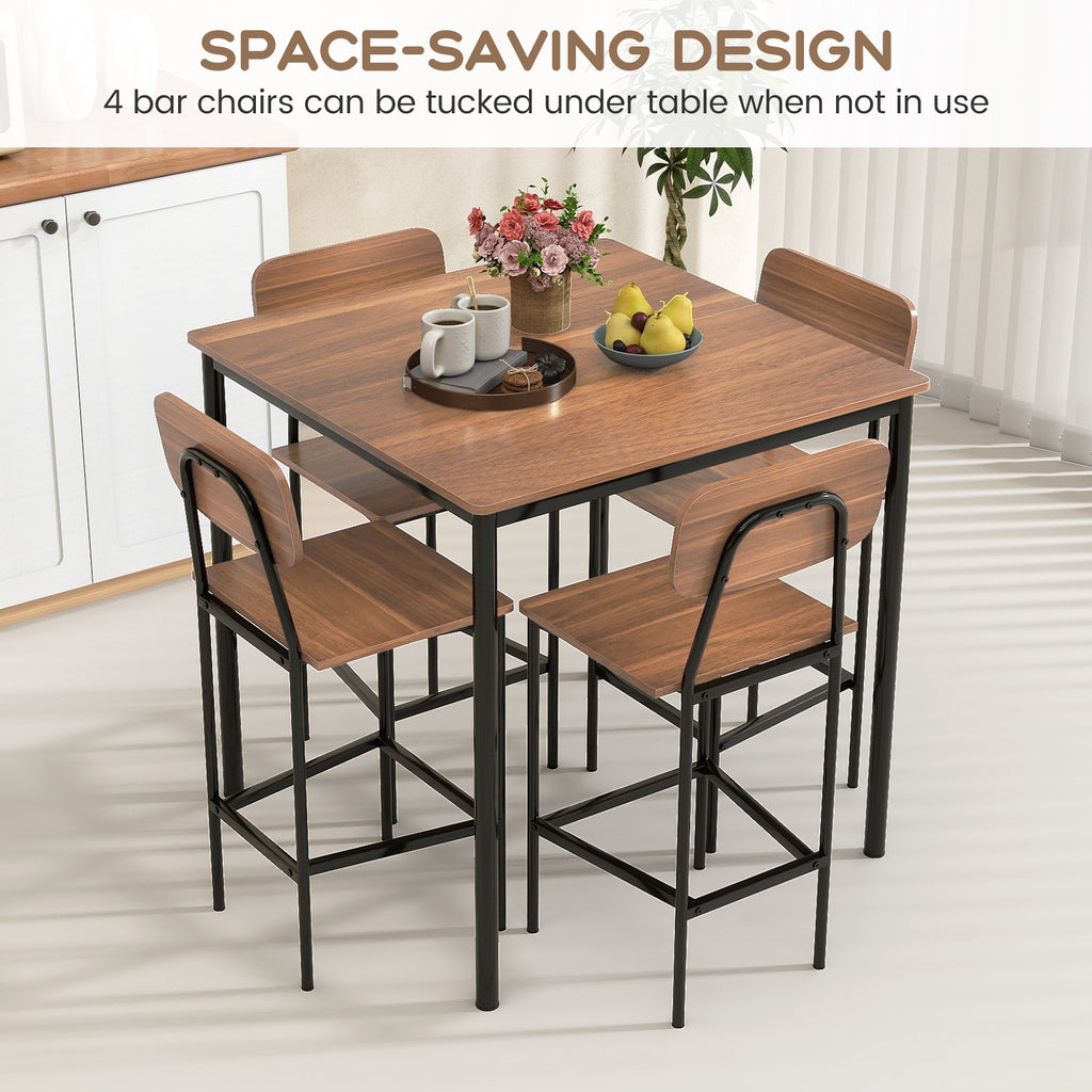 Industrial Dining Table Set with 4 Counter Stools – Teak