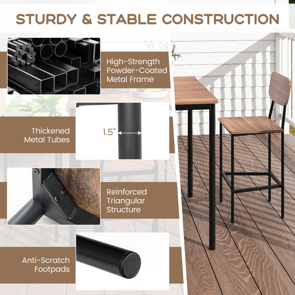 Industrial Dining Table Set with 4 Counter Stools – Teak
