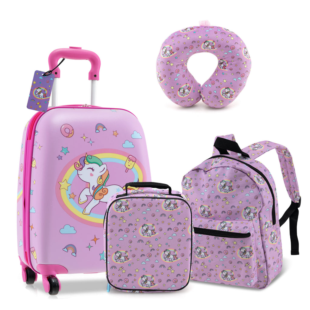 Kids Luggage Set with Backpack Lunch Bag & Neck Pillow - Hot Pink