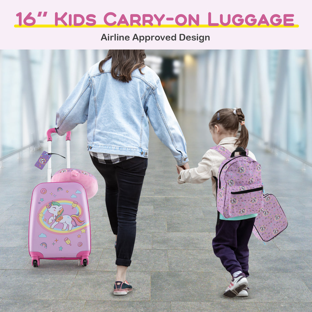 Kids Luggage Set with Backpack Lunch Bag & Neck Pillow - Hot Pink