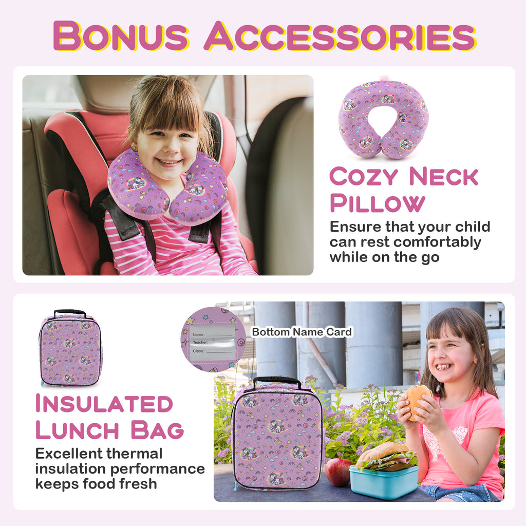 Kids Luggage Set with Backpack Lunch Bag & Neck Pillow - Hot Pink