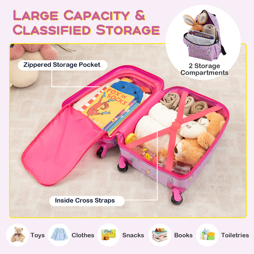 Kids Luggage Set with Backpack Lunch Bag & Neck Pillow - Hot Pink