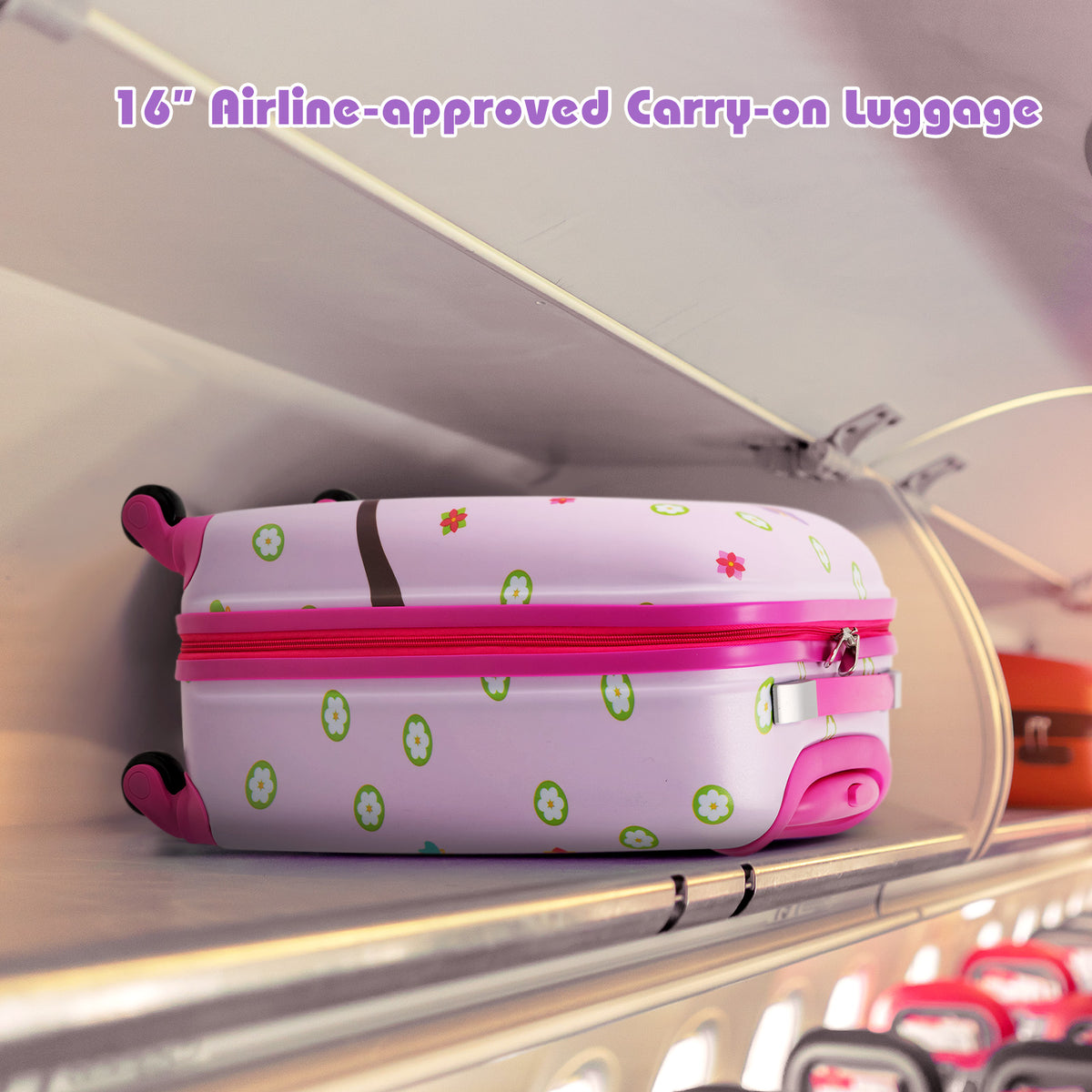 Kids Luggage Set with Backpack Lunch Bag & Neck Pillow - Hot Pink