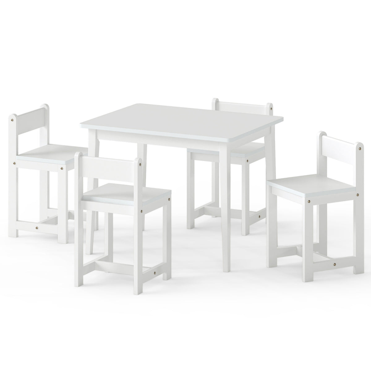 Kids Table and Chairs Set - Solid Rubber Wood, White, 5-Piece Toddler Activity Furniture