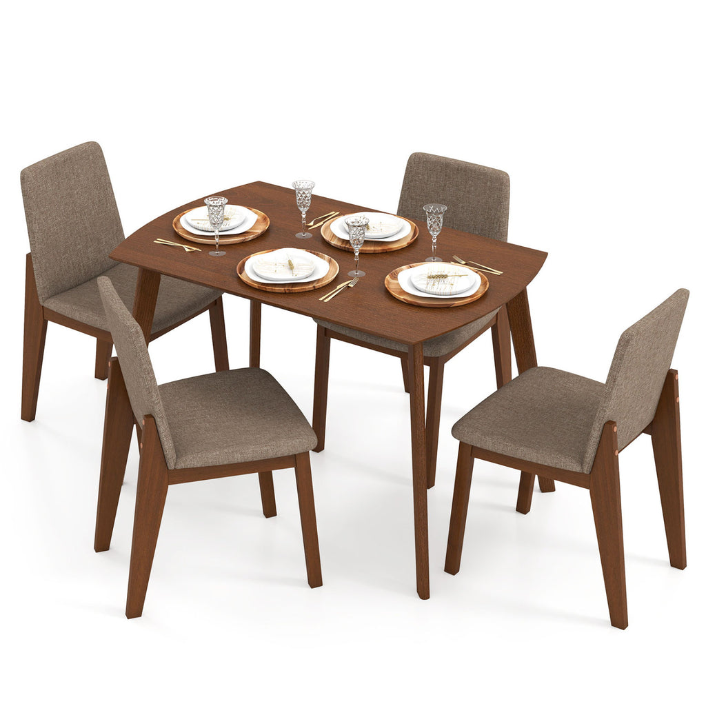 5-Piece Dining Table Set with High-Back Upholstered Chairs, Light Brown