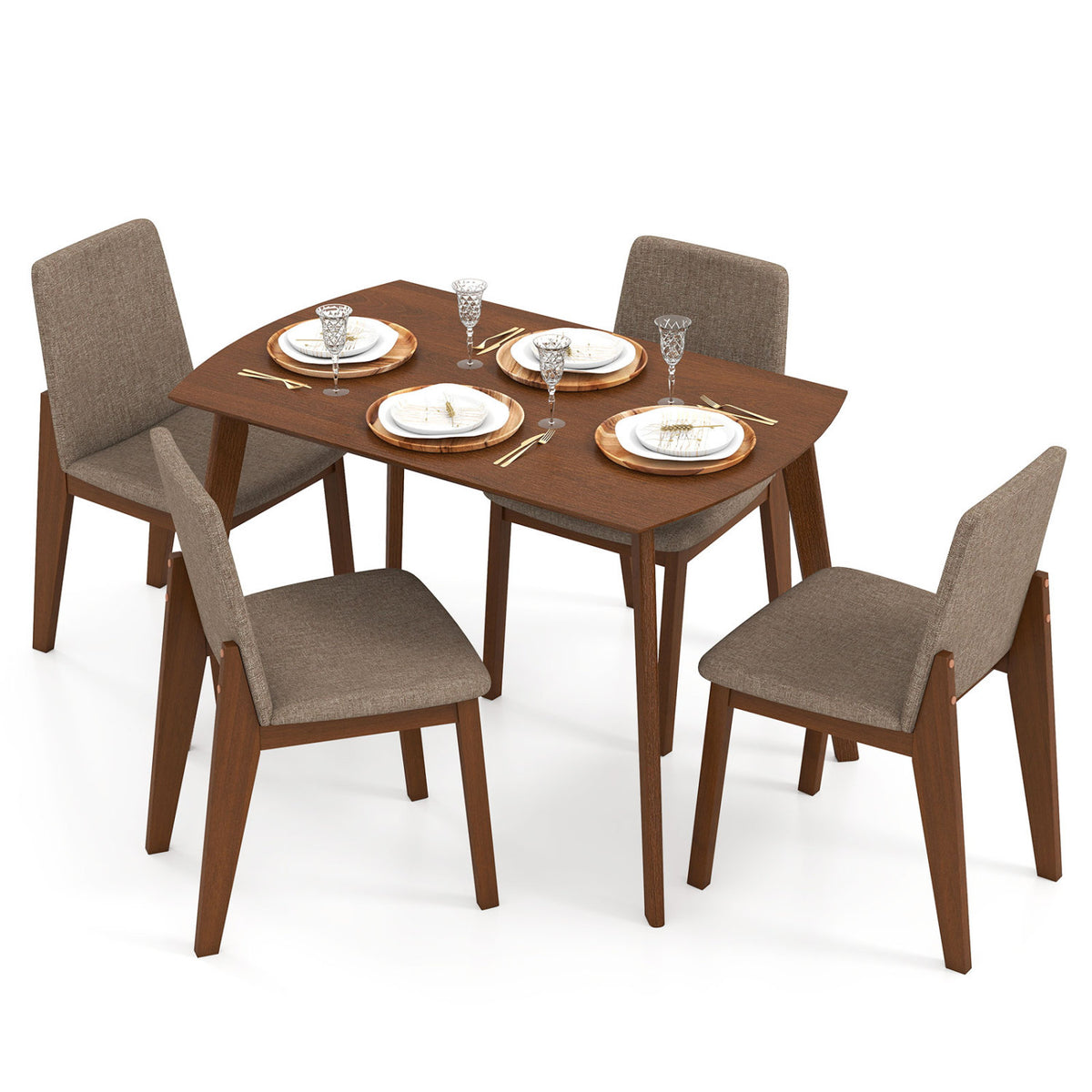 5-Piece Dining Table Set with High-Back Upholstered Chairs, Light Brown