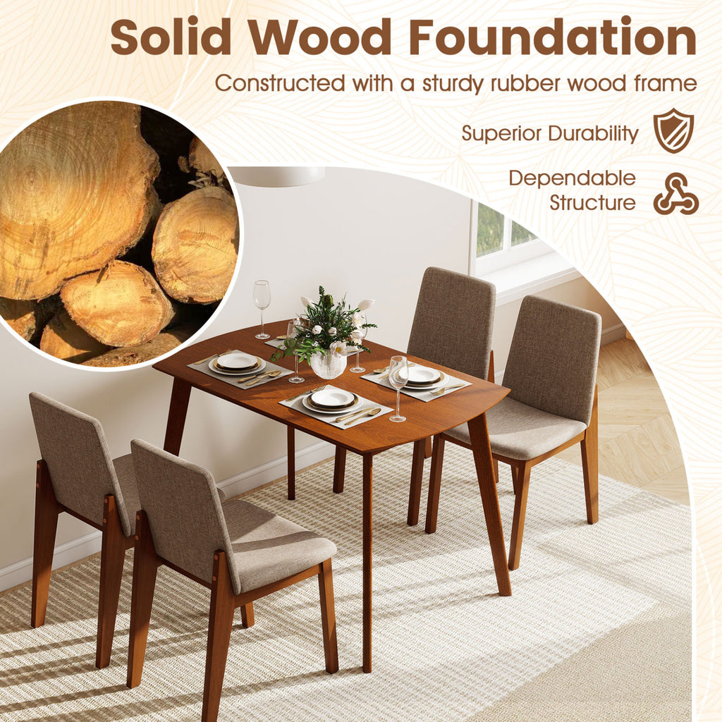5-Piece Dining Table Set with High-Back Upholstered Chairs, Light Brown