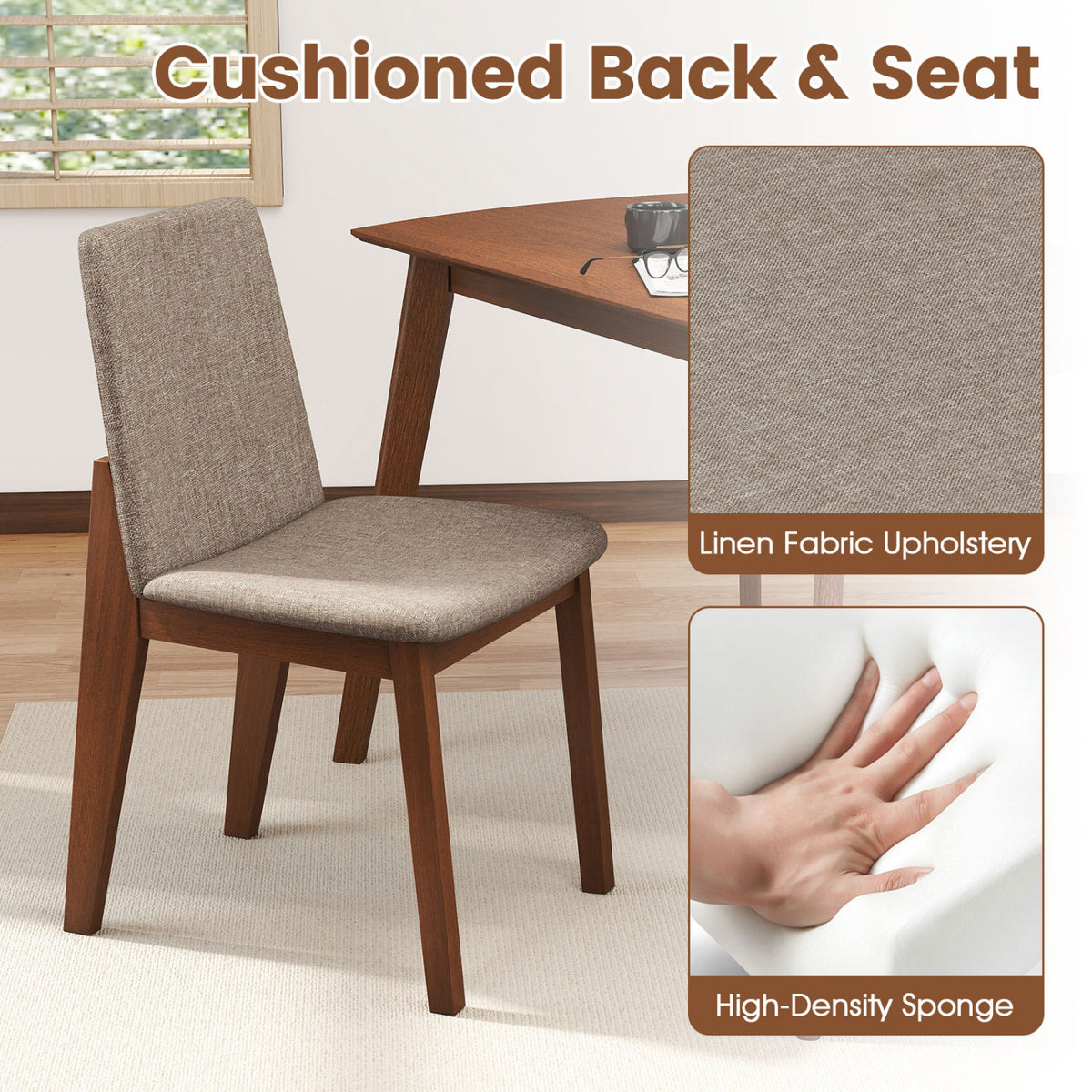 5-Piece Dining Set with High-Back Upholstered Chairs, Light Brown