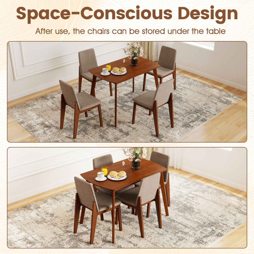 5-Piece Dining Table Set with High-Back Upholstered Chairs, Light Brown